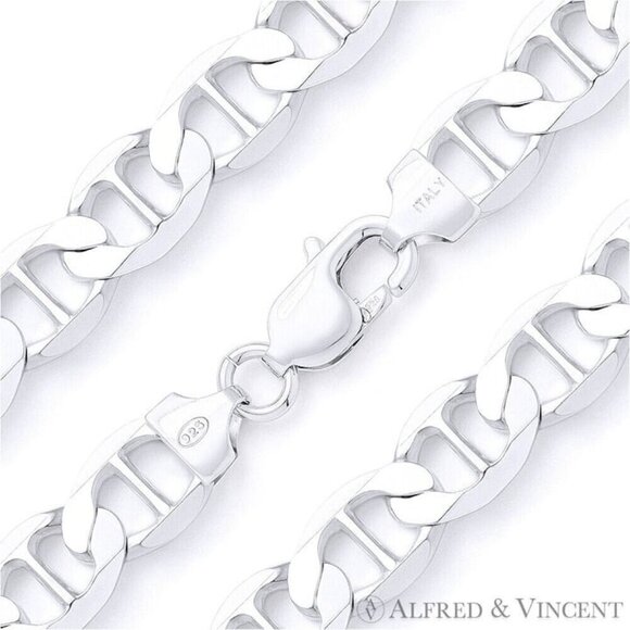 12mm Marina / Mariner Link Italian Chain Necklace in .925 Sterling
